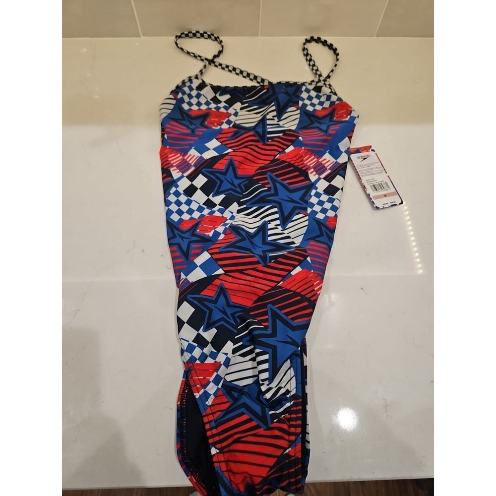 NWT - Speedo size 38 - Red White Blue Star Pattern One Piece Swimsuit